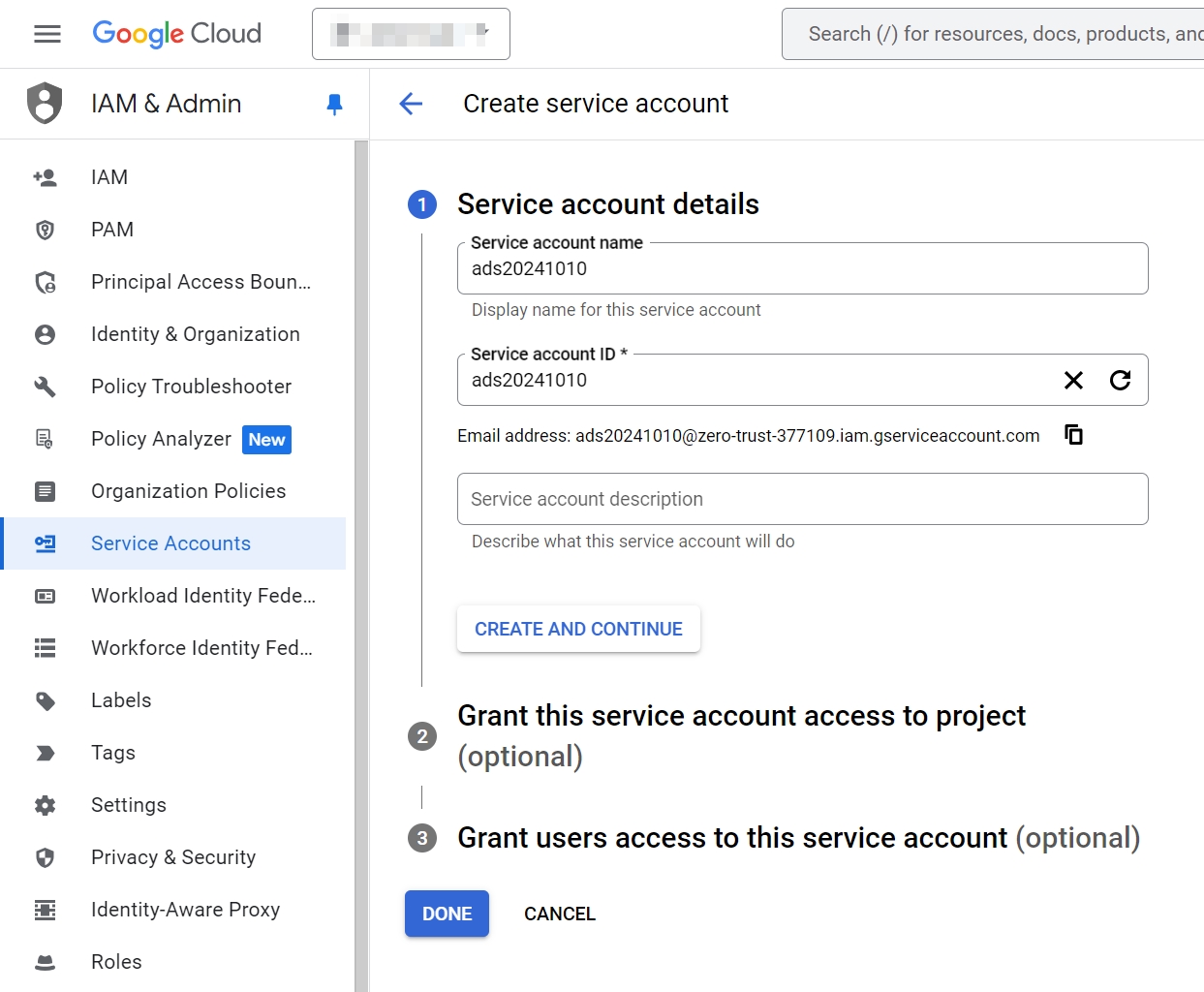 Create a Service Account
